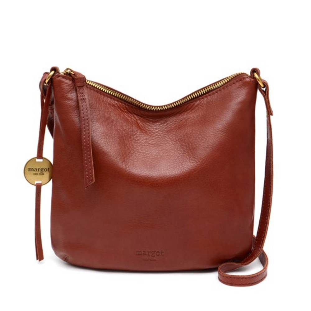 Margot New York Hobo Rich Brown Leather Lightweight Crossbody Bag Purse